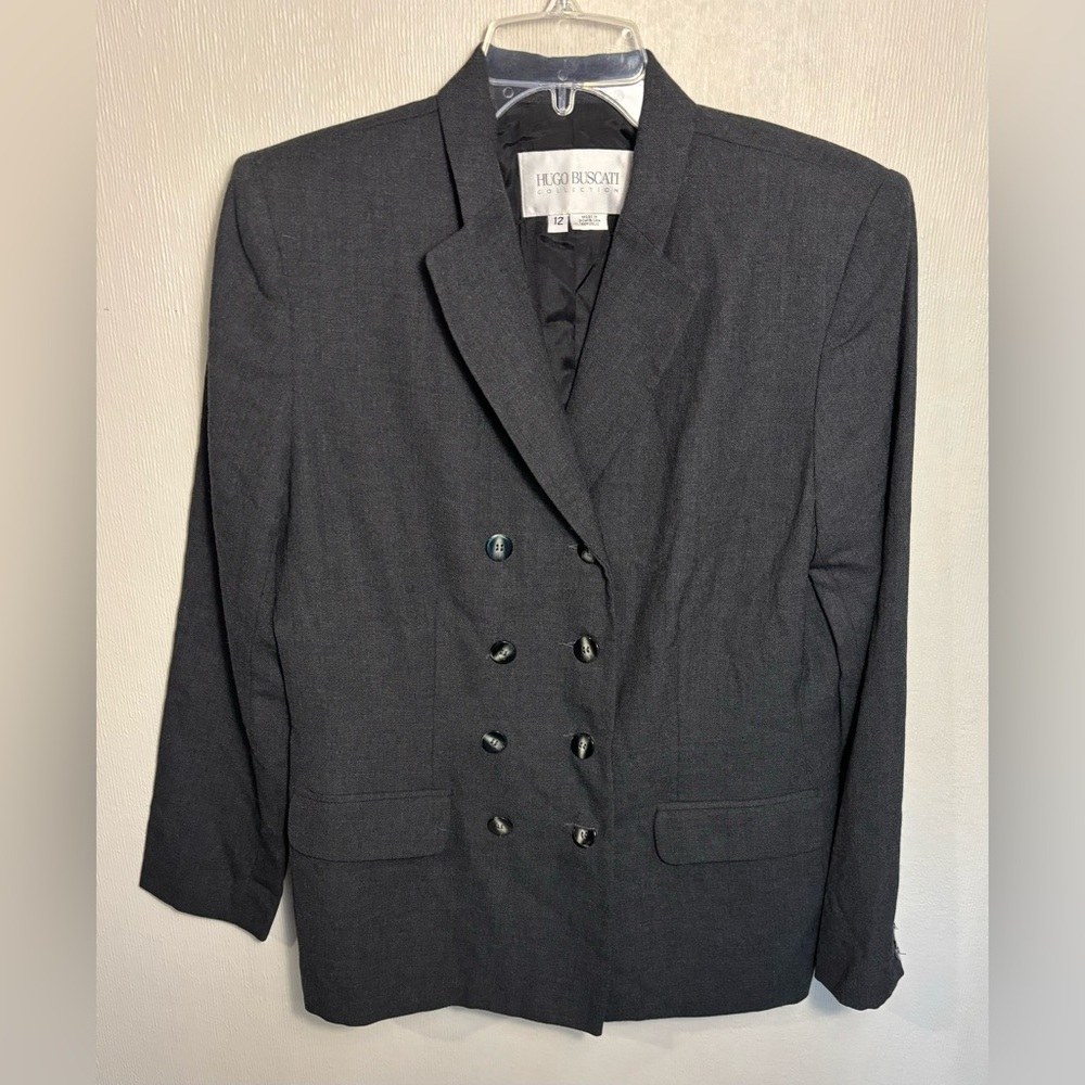 Hugo Buscati Women’s Dark Gray Vintage Wool Suit Jack Blazer